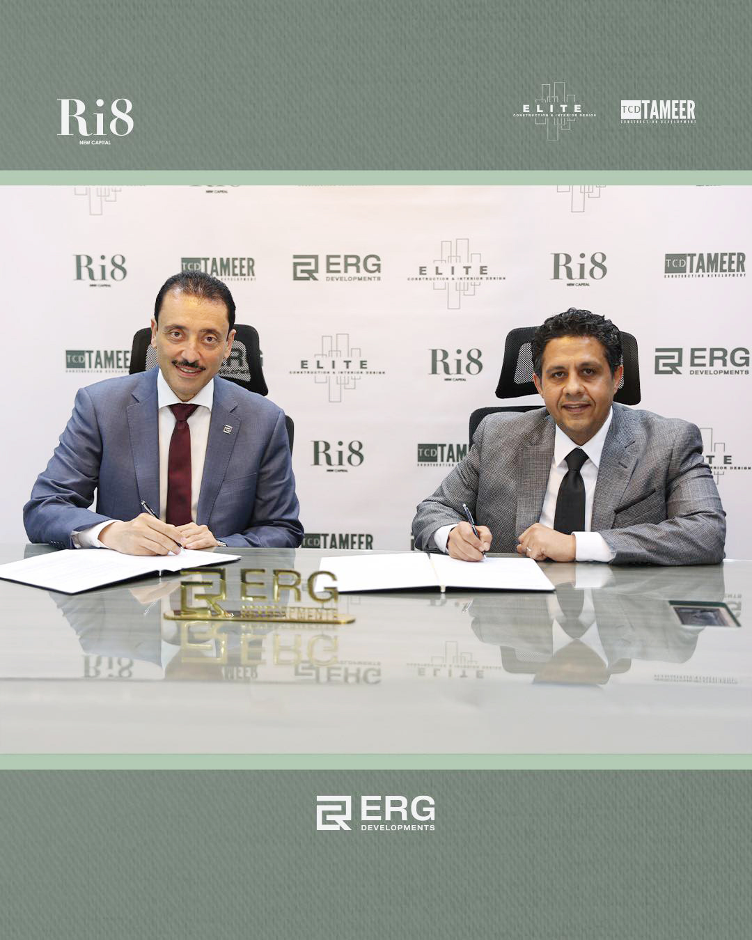 لحظة توقيع بروتوكول التعاون بين ERG وشركتي تعمير لتطوير المنشآت وإيليت للمقاولات