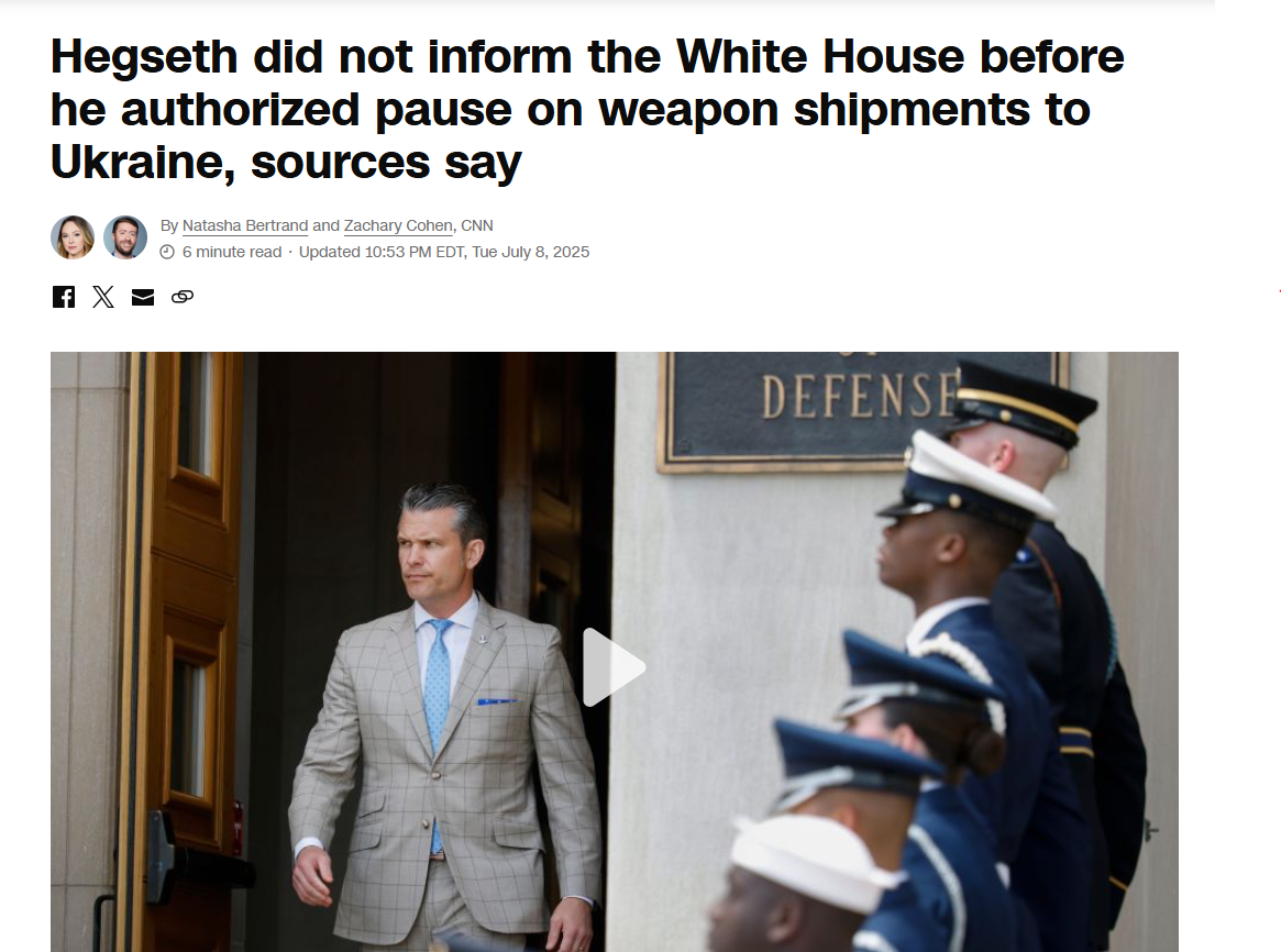 <strong>تقرير CNN عن وقف الأسلحة لأوكرانيا بقرار من وزير الدفاع الأمريكي</strong>