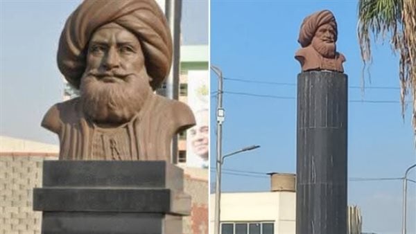 التمثال قبل وبعد تغيير قاعدته<br>