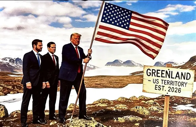 <strong>صورة تم إنشاؤها بواسطة الذكاء الاصطناعي لنفسه إلى جانب ماركو روبيو وجي دي فانس </strong>