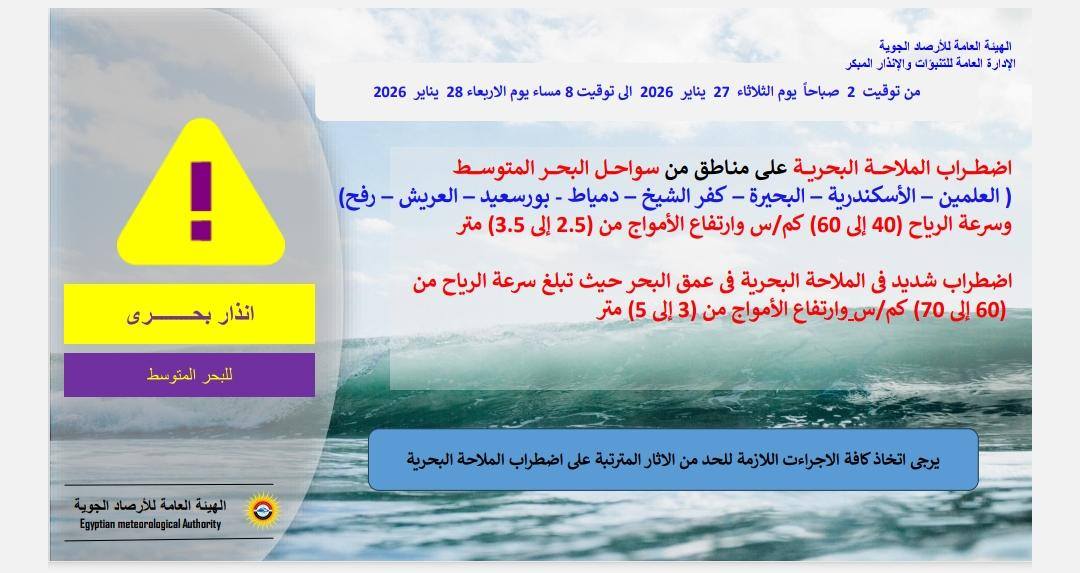 تنذير بحري من هيئة الأرصاد