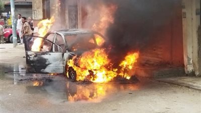 إخماد حريق سيارة أعلى الطريق الدائري بالجيزة