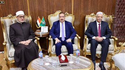 محافظ المنوفية يستقبل المفتي على هامش ندوة لبناء الإنسان بجامعة المنوفية