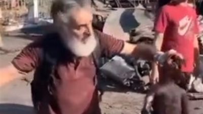 بالدم تحفر إسرائيل موطنها..فلسطيني يلملم أشلاء الشهداء من الأرض ..فيديو