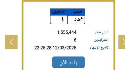 مهر.. لوحة سيارة تتخطى سعر المليون ونصف على بوابة مرور مصر 