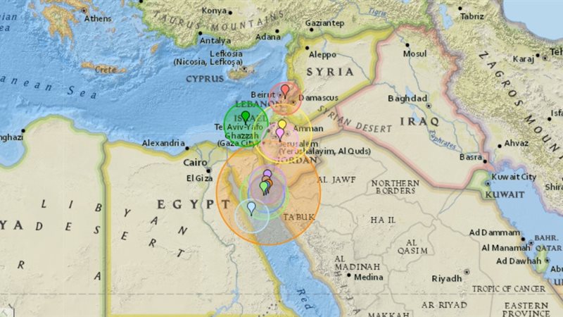 خريطة الزلازل بالكيان 