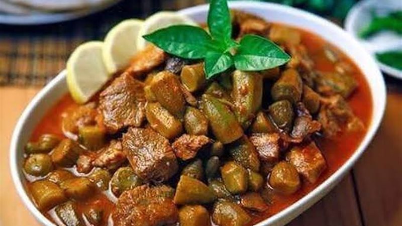طاجن البامية باللحمة