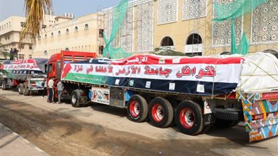 جامعة الأزهر تطلق قافلة المساعدات الإنسانية الثانية للأشقاء بغزة