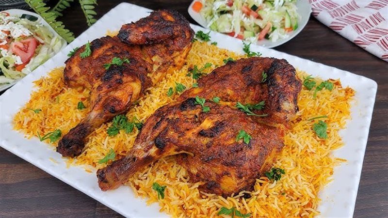 فراخ مشوية على الفحم مع أرز بسمتي