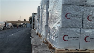 الهلال الأحمر المصري يدفع بأكثر من 400 شاحنة تحمل 10 آلاف طن مساعدات لغزة