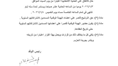 الوفد يدعو لانتخابات رئيس جديد للحزب في 30 يناير وتشكيل لجنة للإشراف