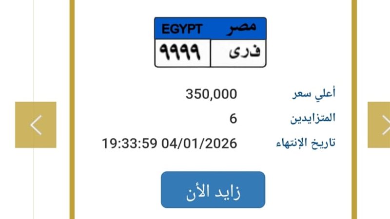 مزاد الأرقام المميزة في مصر لوحة