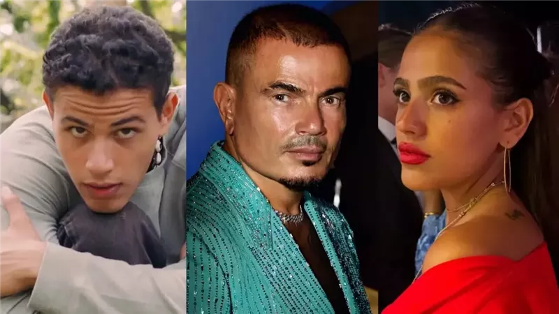 عمرو دياب يتوسط أولاده جنا وعبد الله