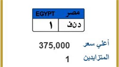 375 ألف جنيه.. مزايدة على لوحة السيارات الفريدة «د ن ف 1»