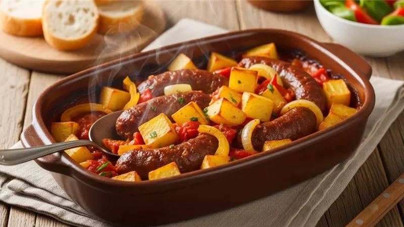 طاجن السجق بالبطاطس