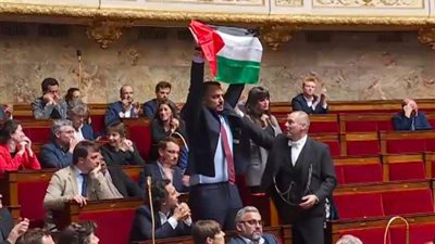 إبعاده لمدة 15 يوم، نائب فرنسي يرفع علم فلسطين تضامناً مع غزة (فيديو)