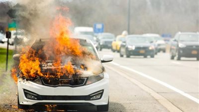 فيديو، احتراق سيارة مرسيدس على محور 26 يوليو بسبب درجات الحرارة